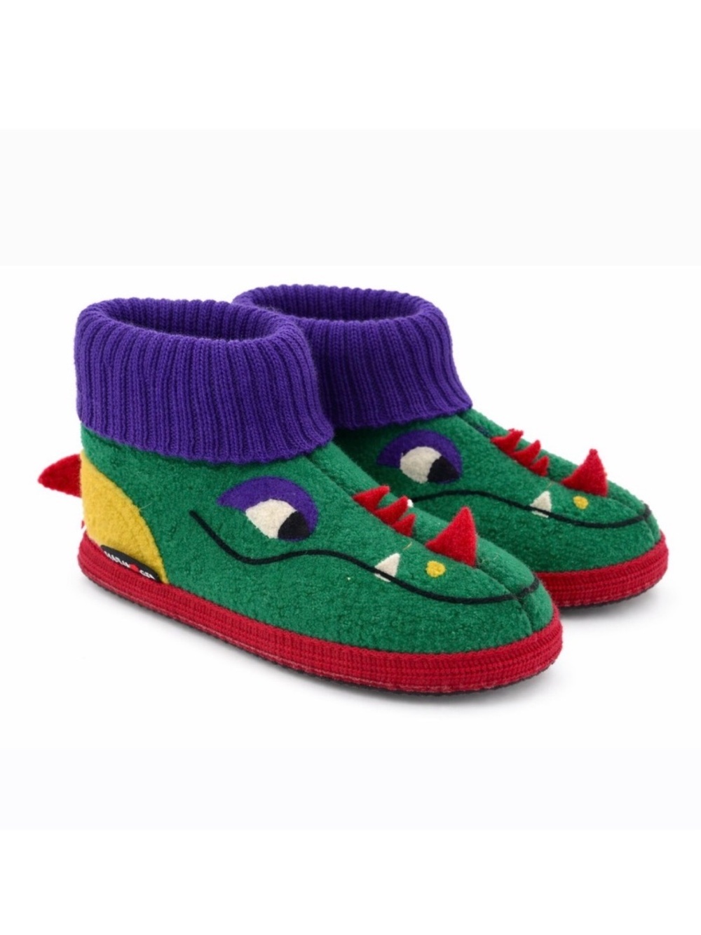 Haflinger Colorful Green Dragon 100% Wool Slippes Kids Size 1